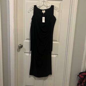 dressbarn Black One-Shoulder Draped Cocktail Dress